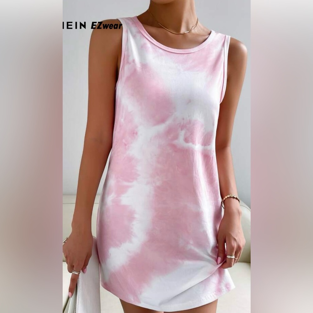 SHEIN Pink and White Sleeveless Dress